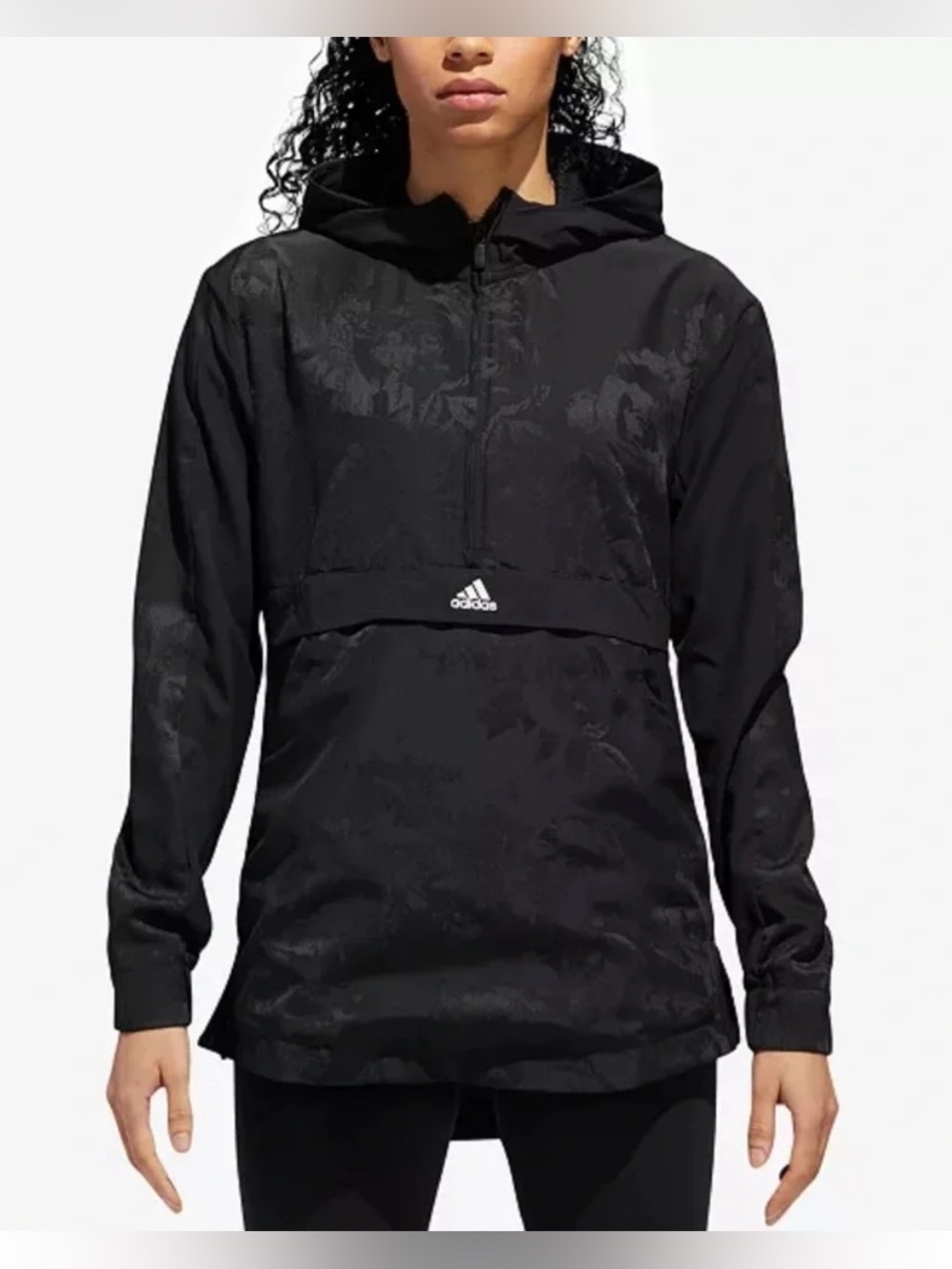 Adidas Black Floral Hooded Anorak Windbreaker Hooded Jacket M